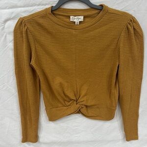 Jessica Simpson Yellow Long Sleeve Puff Sleeve Blouse with Twist Front